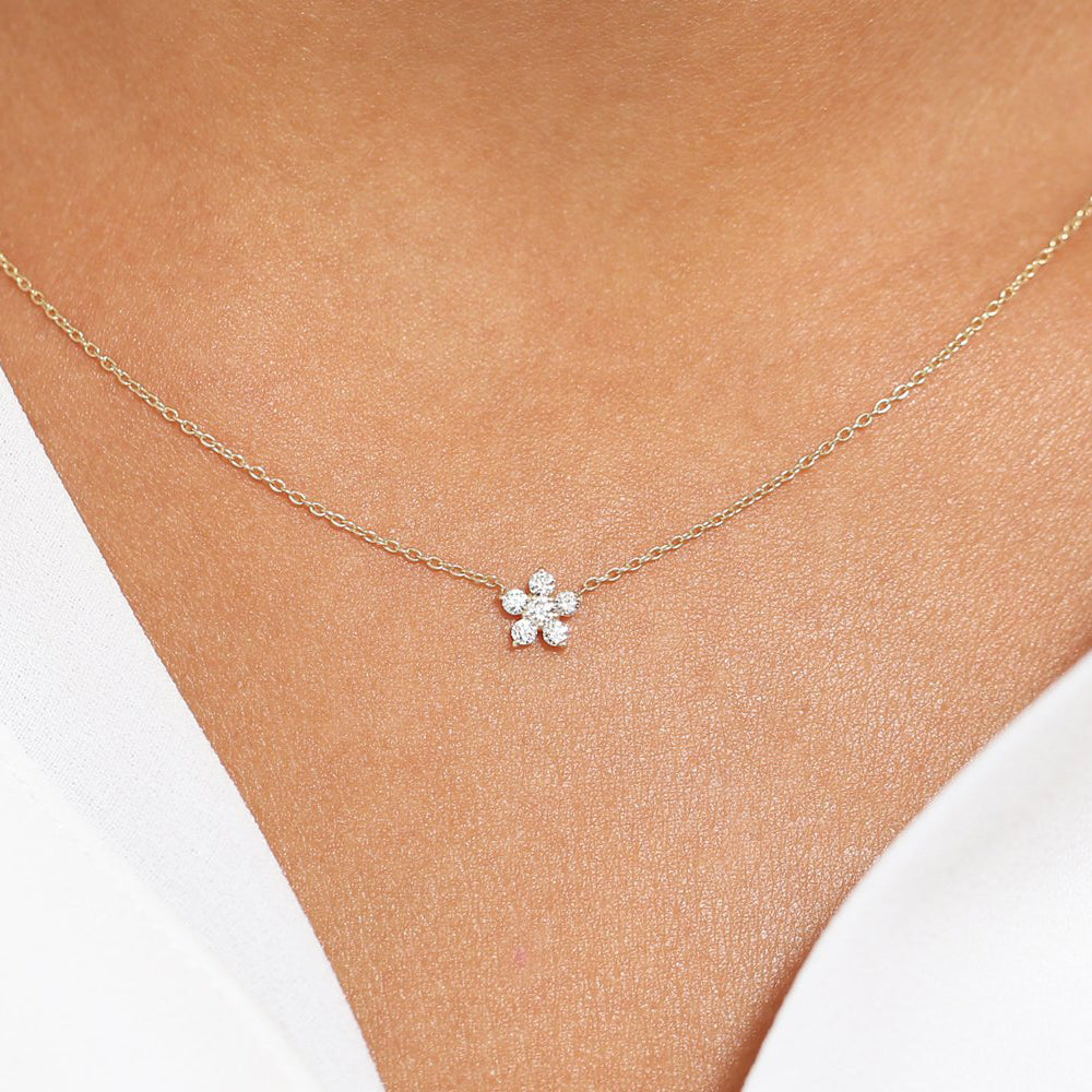 OBFJ1743 - Flower Charm Diamond Necklace necklace in selectable metal and diamond options - Roselle Jewelry view 2