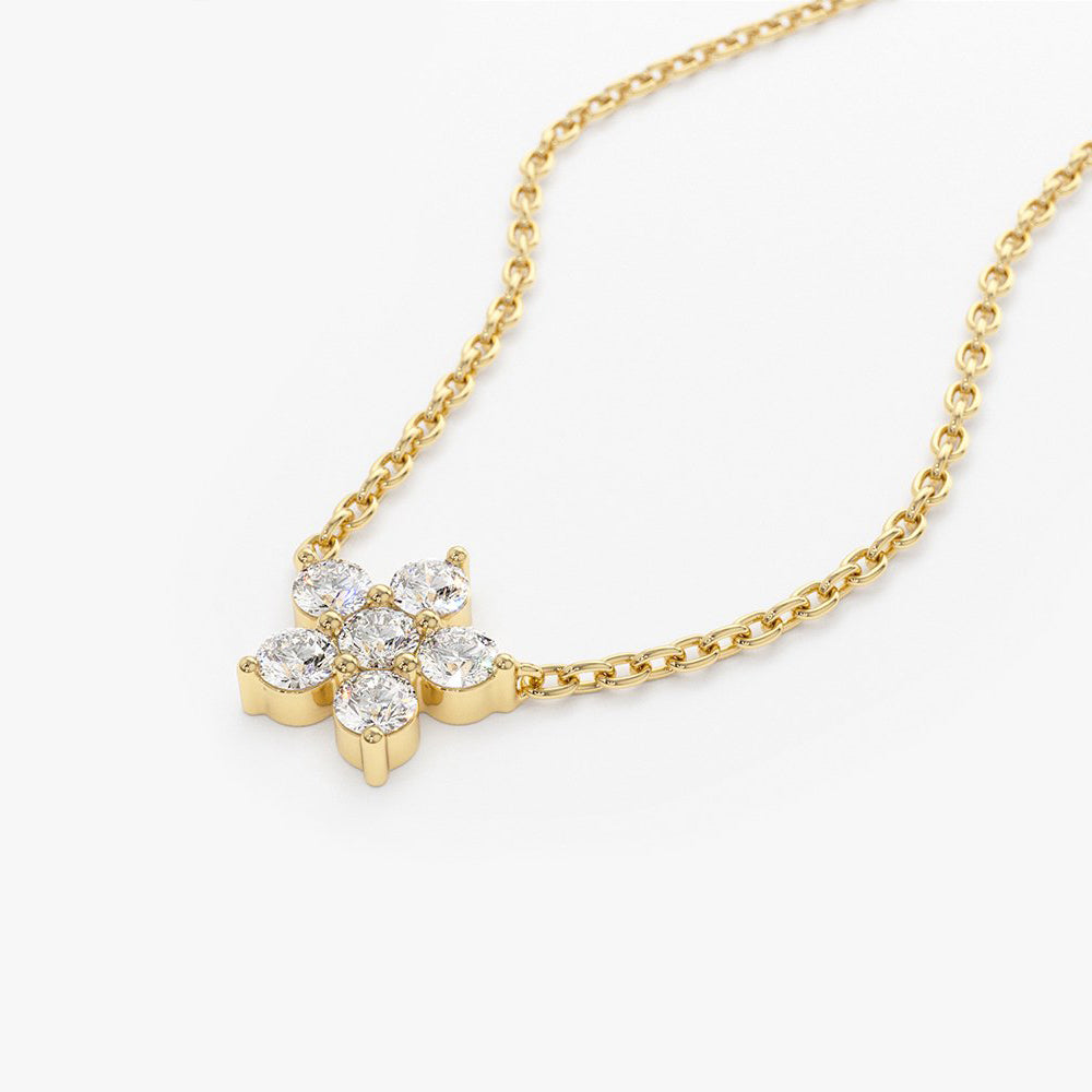 OBFJ1743 - Flower Charm Diamond Necklace necklace in selectable metal and diamond options - Roselle Jewelry view 5