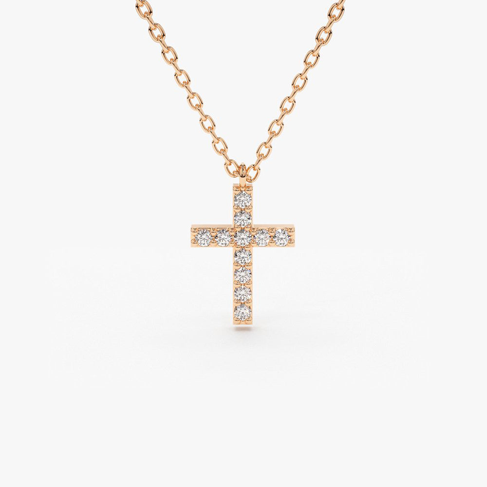 OBFJ0211 - 14K Rose Gold Micro Pave Diamond Cross Necklace 1