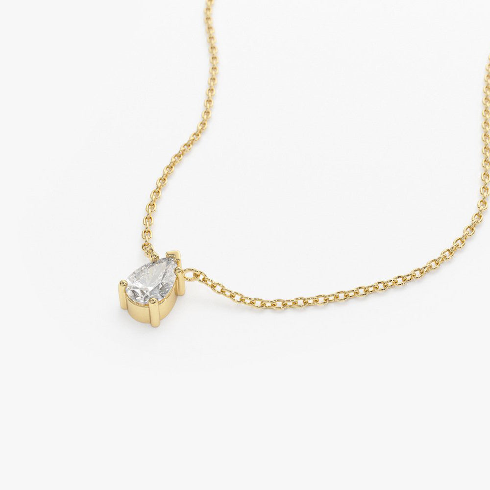 OBFJ1738 - 14K Gold Pear Shape Diamond Solitaire Necklace 9