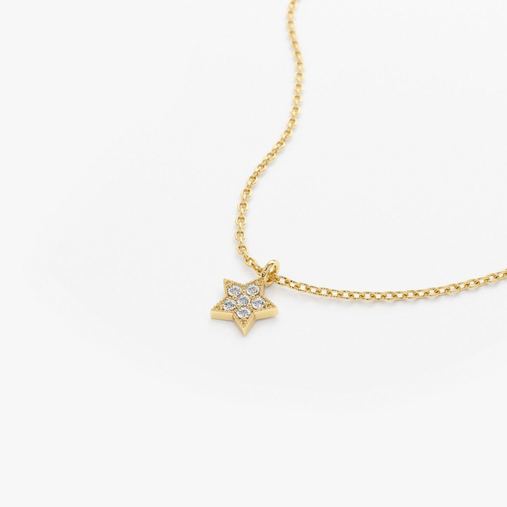 OBFJ1732 - 14K Gold Diamond Star Charm Necklace 6