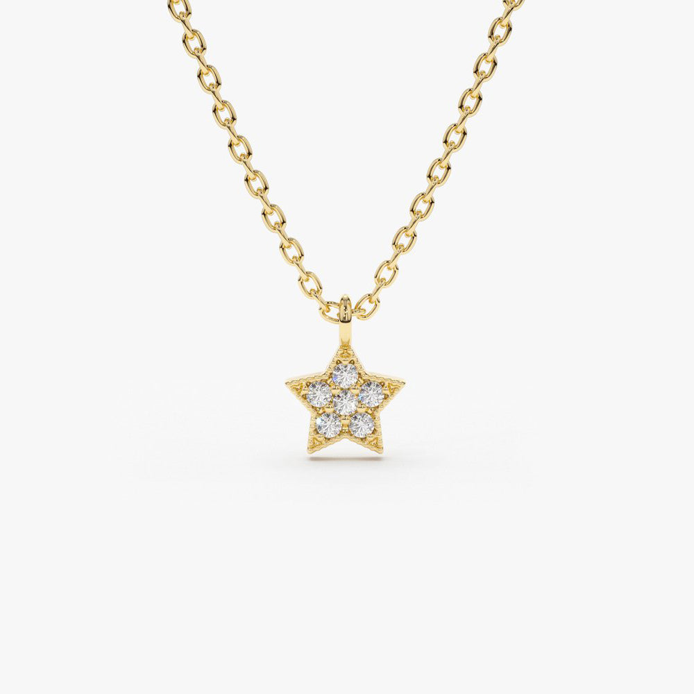OBFJ1732 - 14K Gold Diamond Star Charm Necklace 1