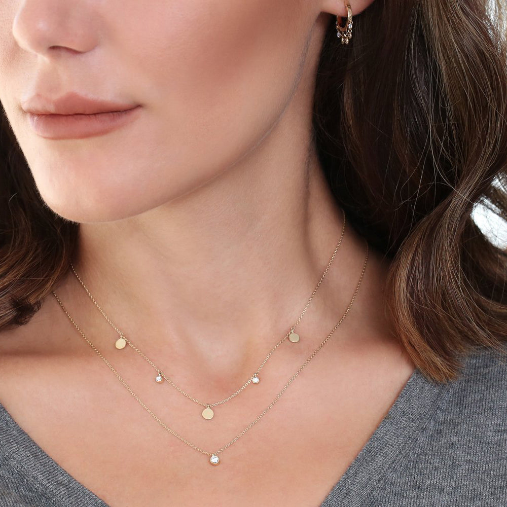 OBFJ1797 - Dangling Diamond Disc Necklace necklace in selectable metal and diamond options - Roselle Jewelry view 3