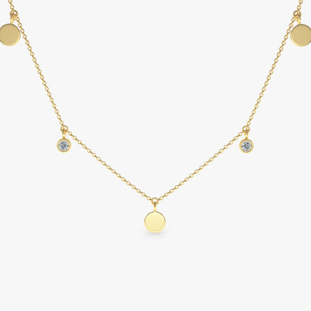 OBFJ1797 - Dangling Diamond Disc Necklace necklace in selectable metal and diamond options - Roselle Jewelry view 1