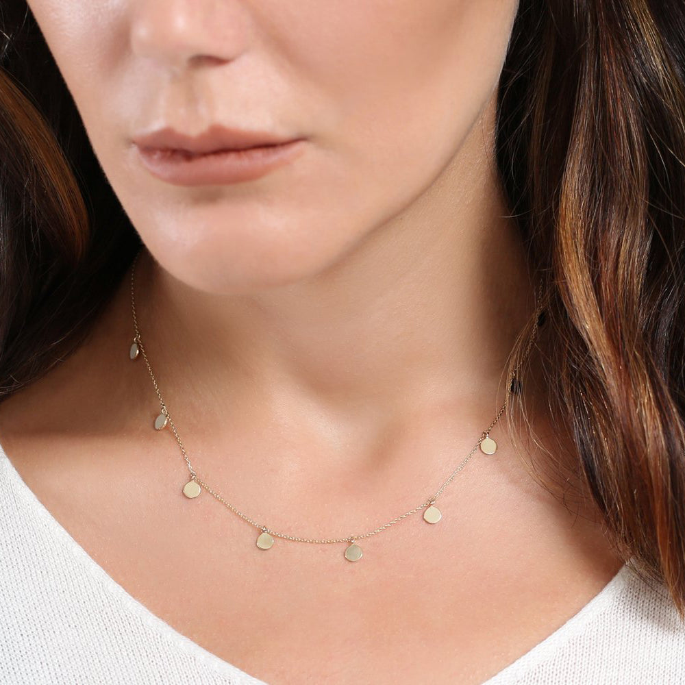 OBFJ1799 - Coin Disc Choker Necklace necklace in selectable metal and diamond options - Roselle Jewelry view 4