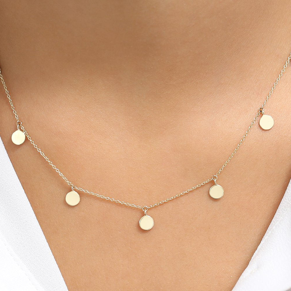 OBFJ1799 - Coin Disc Choker Necklace necklace in selectable metal and diamond options - Roselle Jewelry view 2