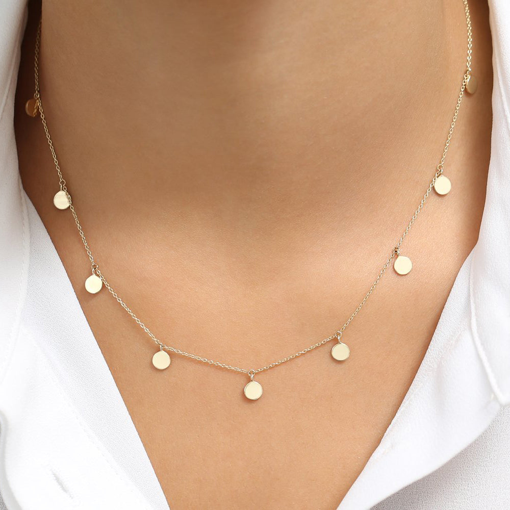 OBFJ1799 - Coin Disc Choker Necklace necklace in selectable metal and diamond options - Roselle Jewelry view 6