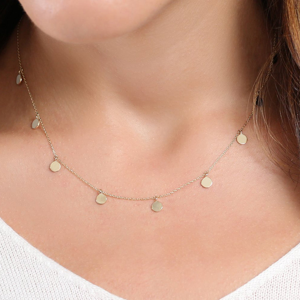 OBFJ1799 - Coin Disc Choker Necklace necklace in selectable metal and diamond options - Roselle Jewelry view 3