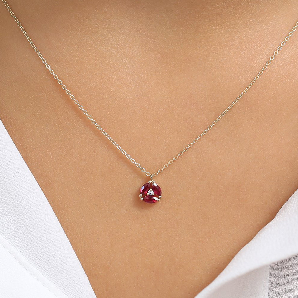 OBFJ1847 - Marquise Ruby Cluster Necklace necklace in selectable metal and diamond options - Roselle Jewelry view 2