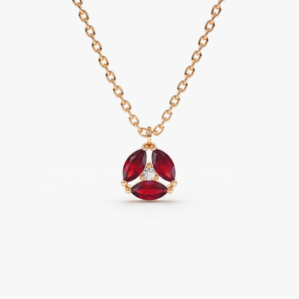OBFJ1847 - Marquise Ruby Cluster Necklace necklace in selectable metal and diamond options - Roselle Jewelry view 5