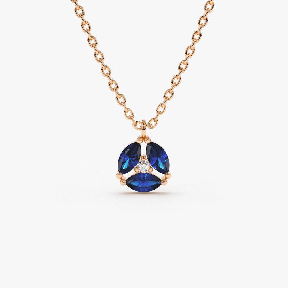 OBFJ1800 - Marquise Sapphire Cluster Necklace necklace in selectable metal and diamond options - Roselle Jewelry view 6