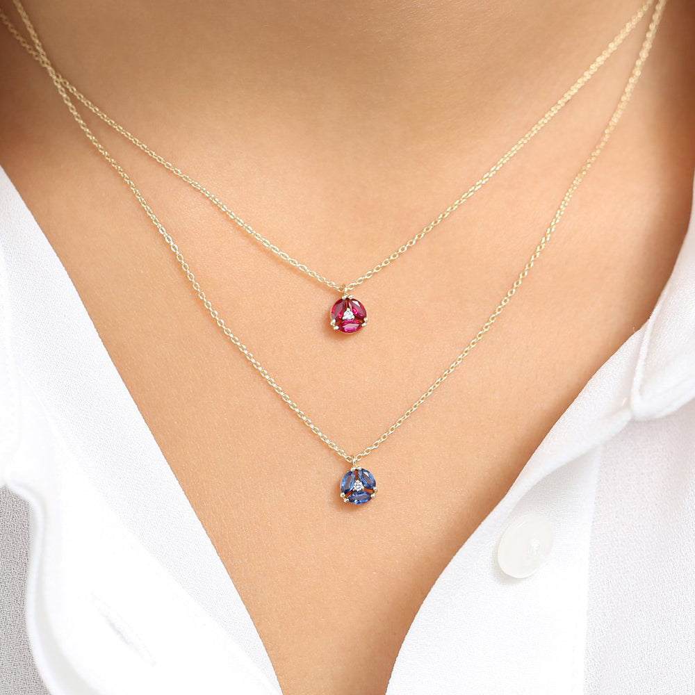 OBFJ1800 - Marquise Sapphire Cluster Necklace necklace in selectable metal and diamond options - Roselle Jewelry view 4