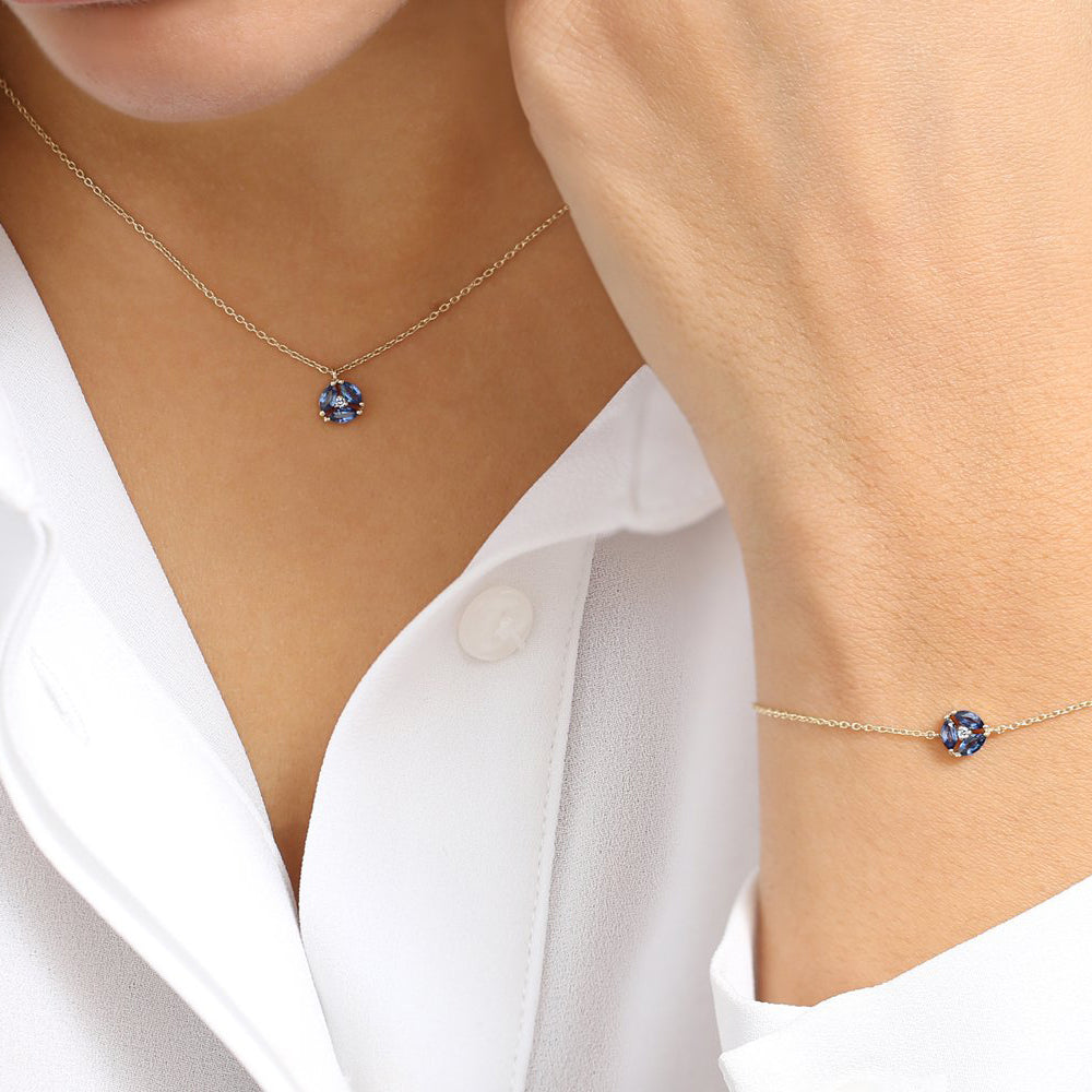 OBFJ1800 - Marquise Sapphire Cluster Necklace necklace in selectable metal and diamond options - Roselle Jewelry view 5