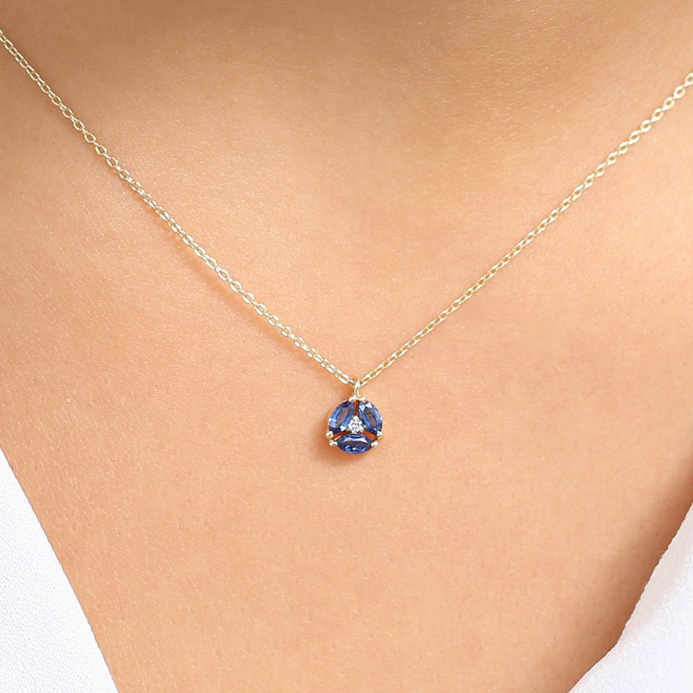 OBFJ1800 - Marquise Sapphire Cluster Necklace necklace in selectable metal and diamond options - Roselle Jewelry view 2
