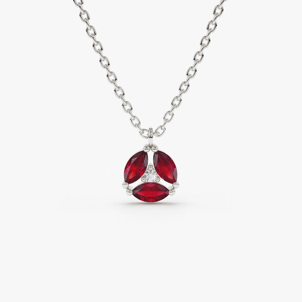 OBFJ1847 - Marquise Ruby Cluster Necklace necklace in selectable metal and diamond options - Roselle Jewelry view 6