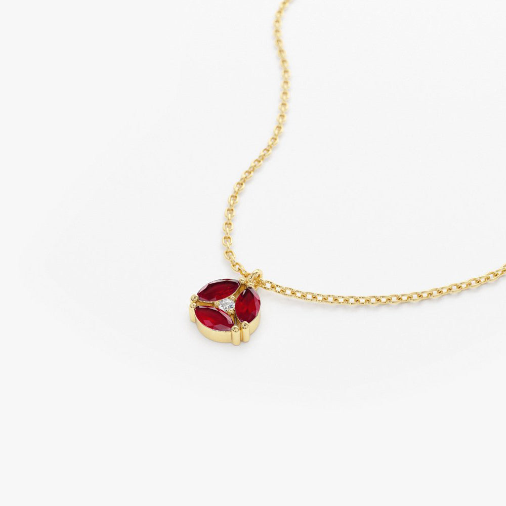 OBFJ1847 - Marquise Ruby Cluster Necklace necklace in selectable metal and diamond options - Roselle Jewelry view 7