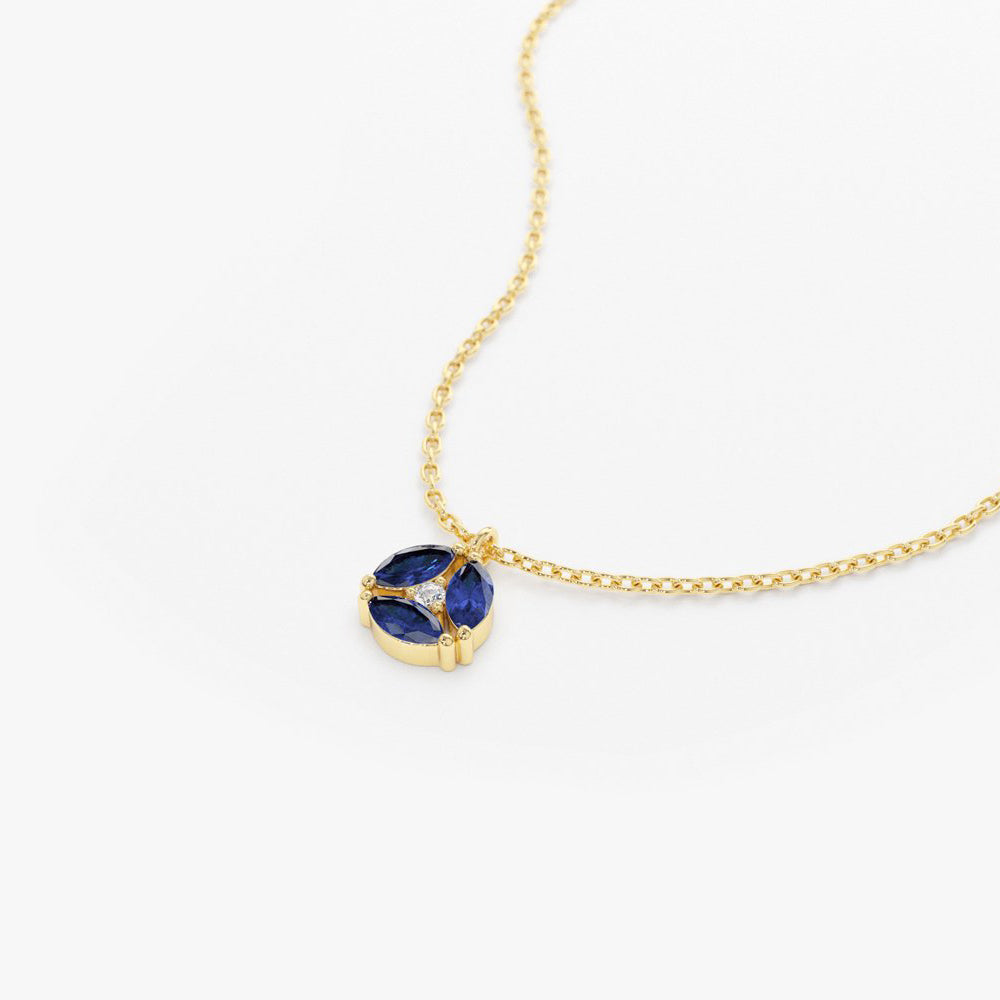 OBFJ1800 - Marquise Sapphire Cluster Necklace necklace in selectable metal and diamond options - Roselle Jewelry view 8