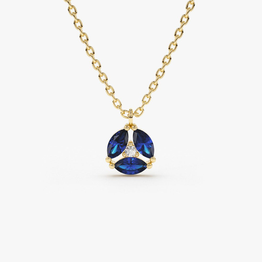 OBFJ1800 - Marquise Sapphire Cluster Necklace necklace in selectable metal and diamond options - Roselle Jewelry view 1