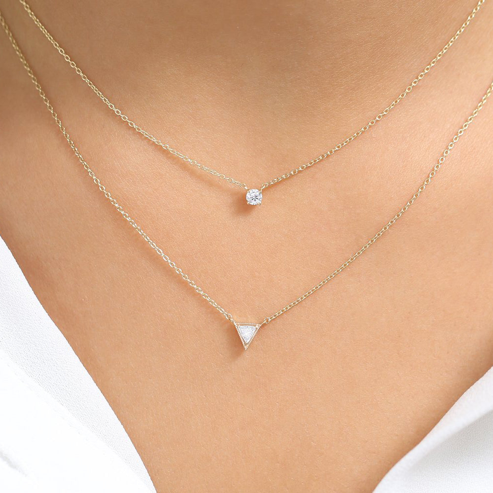 OBFJ1882 - Triangle Cut Diamond Solitaire Necklace necklace in selectable metal and diamond options - Roselle Jewelry view 3