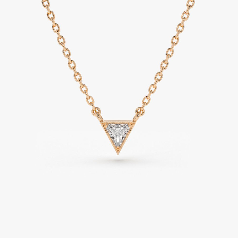 OBFJ1882 - Triangle Cut Diamond Solitaire Necklace necklace in selectable metal and diamond options - Roselle Jewelry view 5