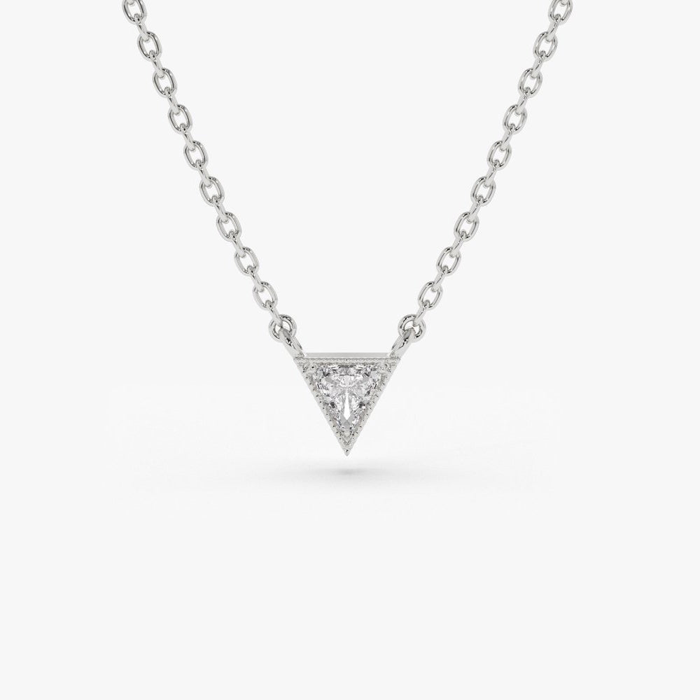 OBFJ1882 - Triangle Cut Diamond Solitaire Necklace necklace in selectable metal and diamond options - Roselle Jewelry view 6