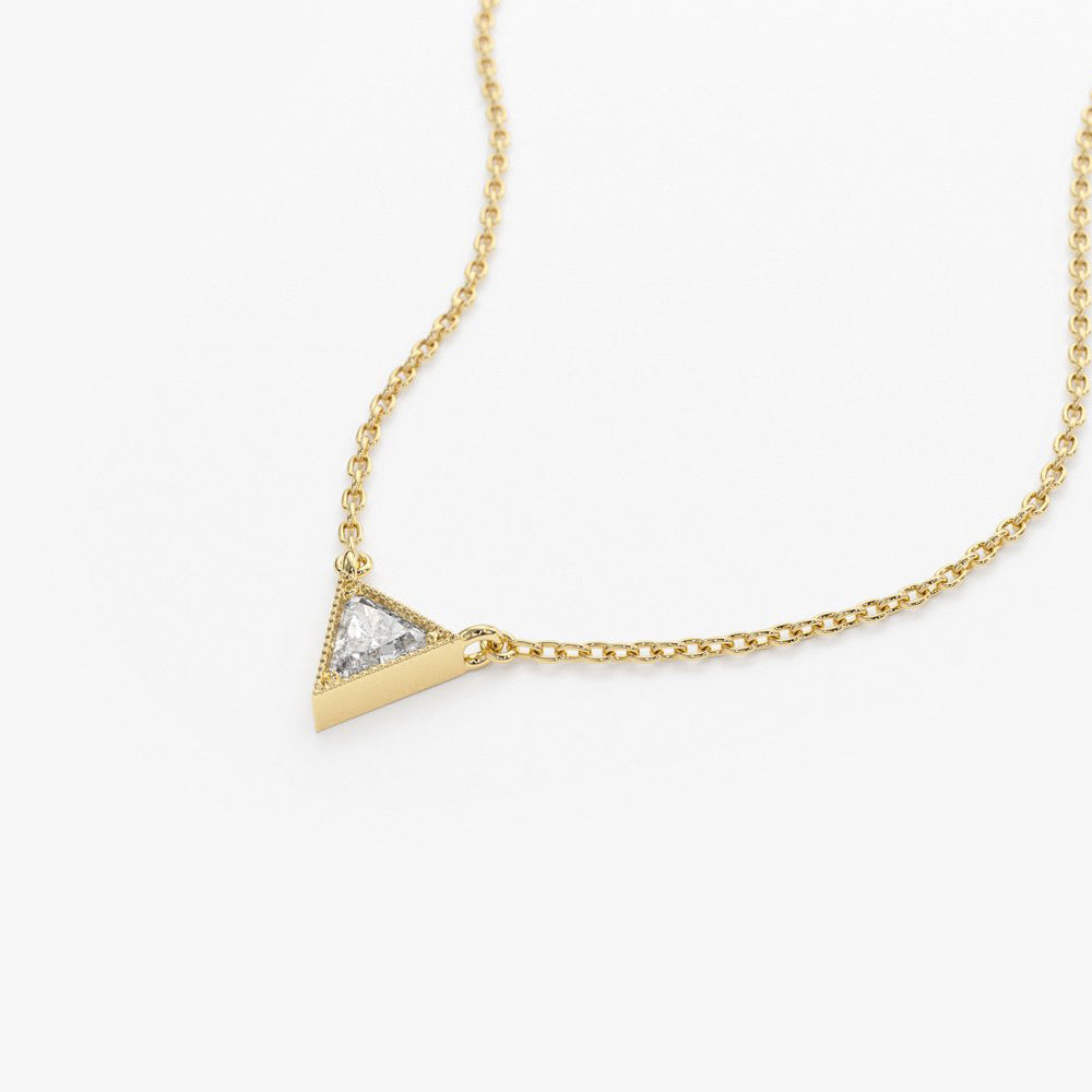 OBFJ1882 - Triangle Cut Diamond Solitaire Necklace necklace in selectable metal and diamond options - Roselle Jewelry view 7