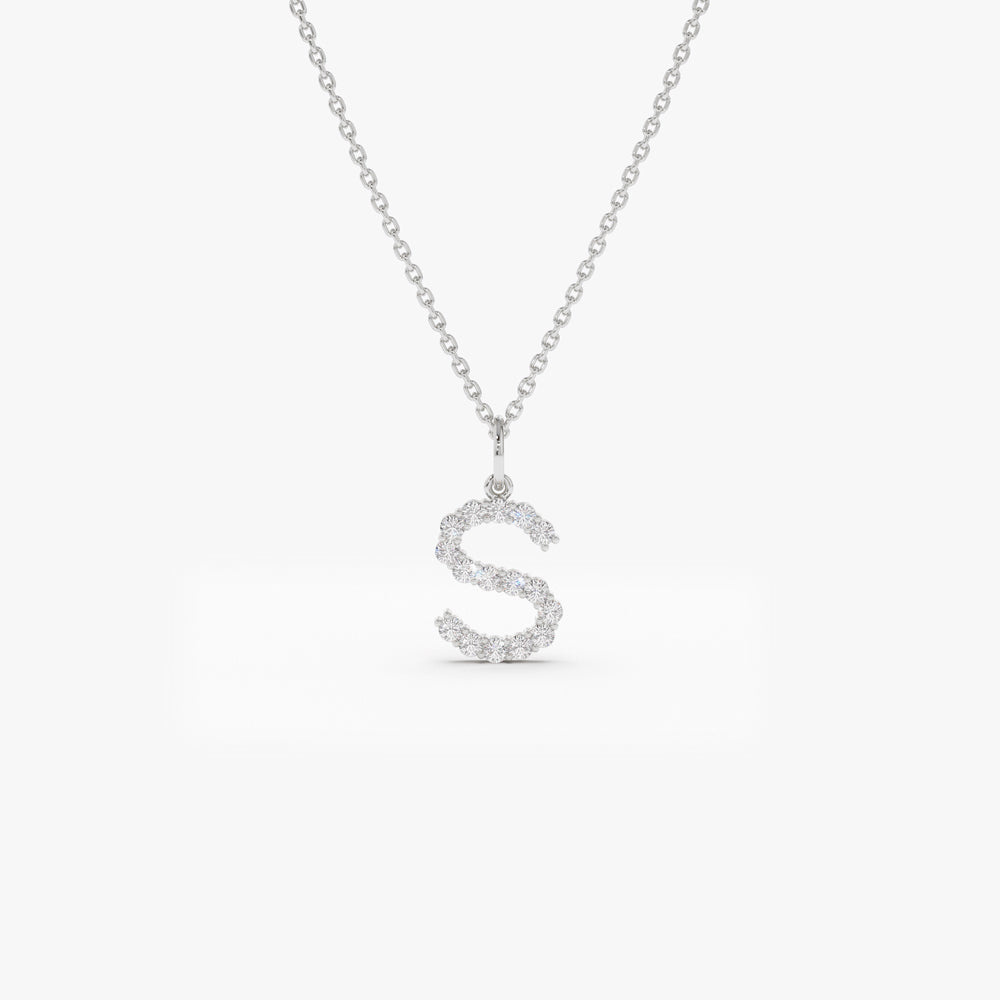 OBFJ2173 - Medium Size Diamond Initial Necklace necklace in selectable metal and diamond options - Roselle Jewelry view 8