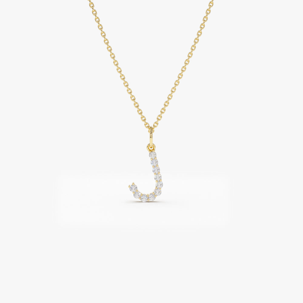 OBFJ2173 - Medium Size Diamond Initial Necklace necklace in selectable metal and diamond options - Roselle Jewelry view 10