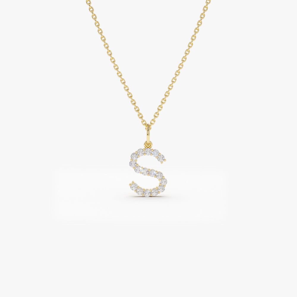 OBFJ2173 - Medium Size Diamond Initial Necklace necklace in selectable metal and diamond options - Roselle Jewelry view 1
