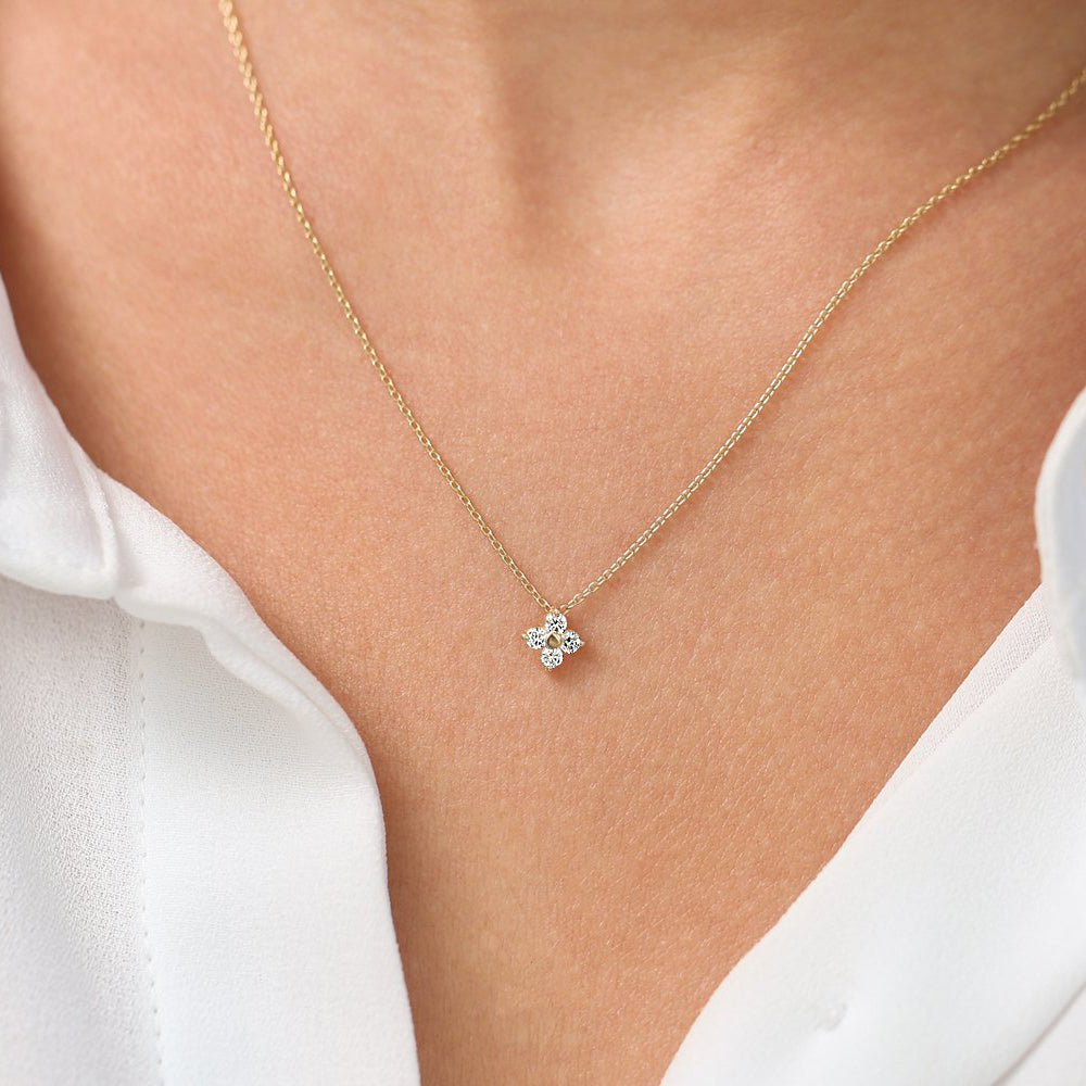 OBFJ1880 - Diamond Clover Necklace necklace in selectable metal and diamond options - Roselle Jewelry view 4