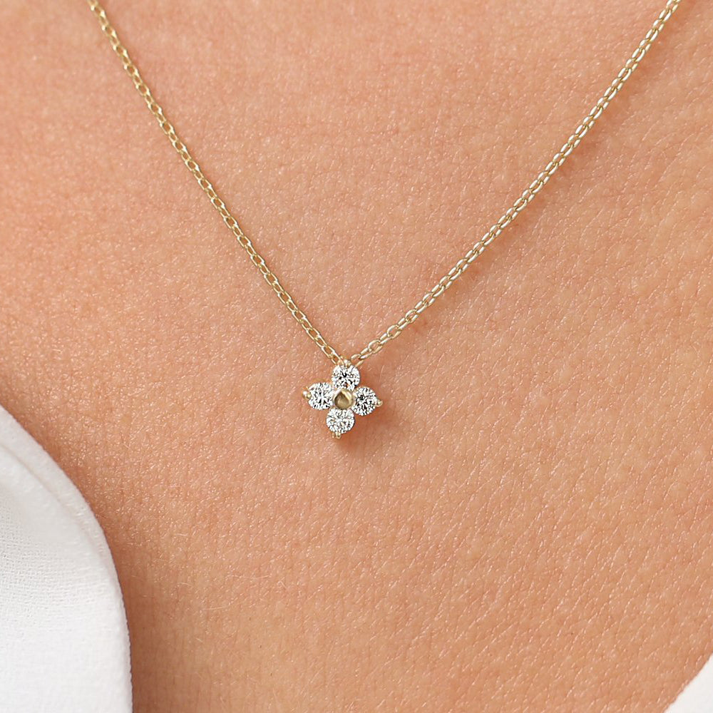 OBFJ1880 - Diamond Clover Necklace necklace in selectable metal and diamond options - Roselle Jewelry view 2