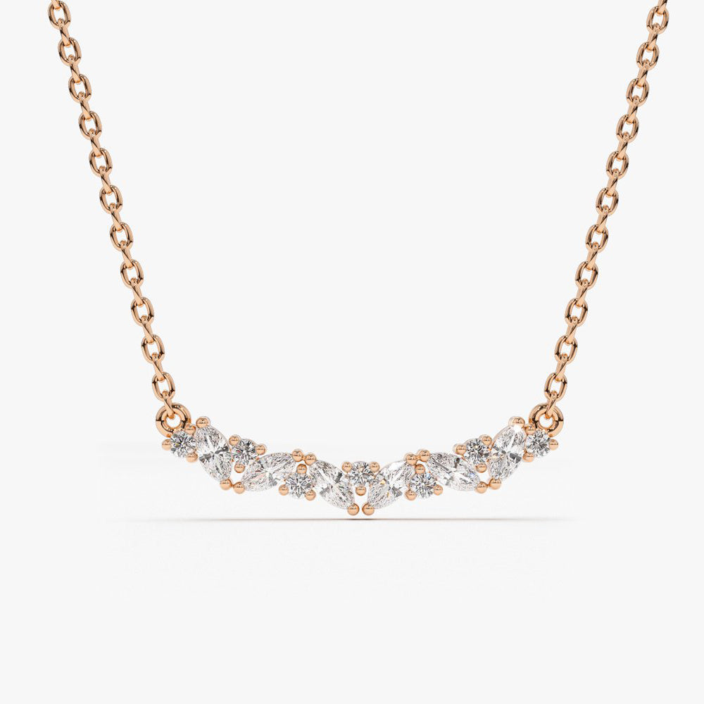 OBFJ1853 - Slanted Marquise and Round Diamond Necklace necklace in selectable metal and diamond options - Roselle Jewelry view 4