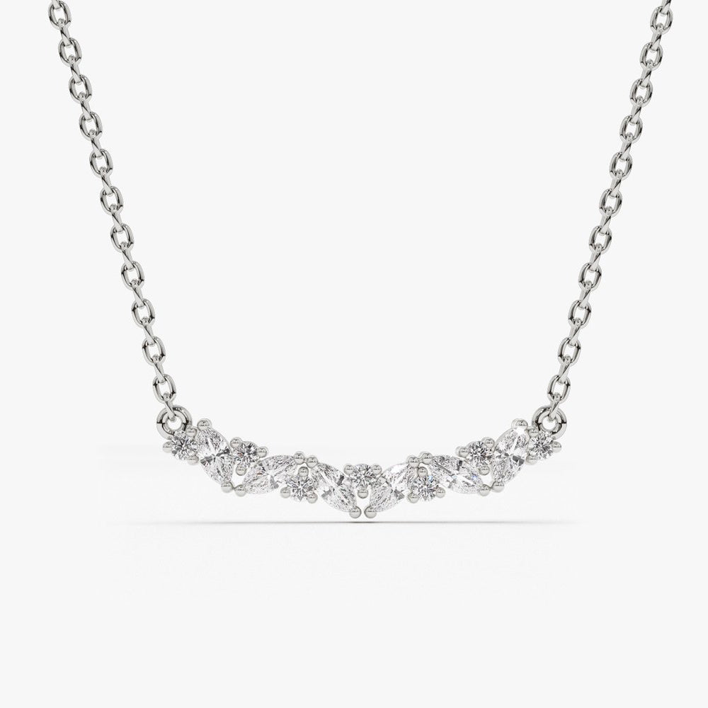 OBFJ1853 - Slanted Marquise and Round Diamond Necklace necklace in selectable metal and diamond options - Roselle Jewelry view 5