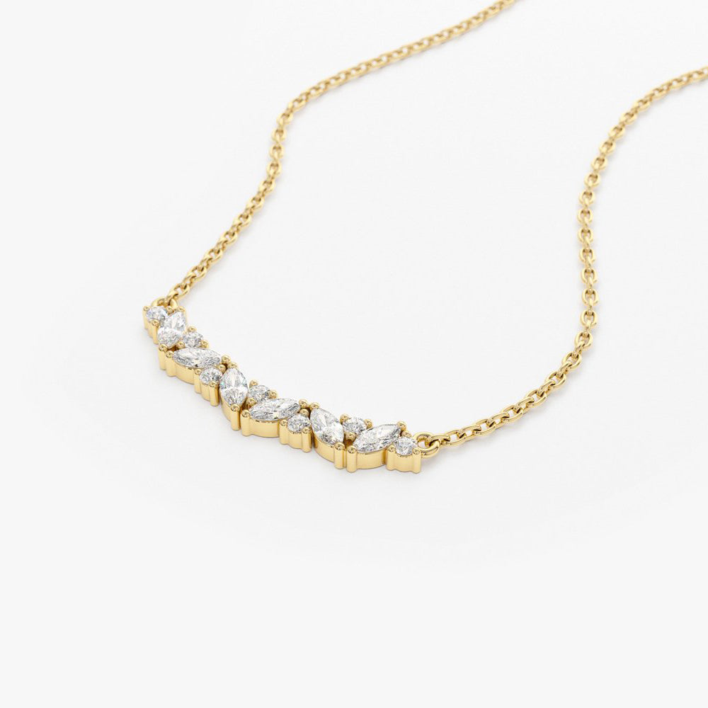 OBFJ1853 - Slanted Marquise and Round Diamond Necklace necklace in selectable metal and diamond options - Roselle Jewelry view 6
