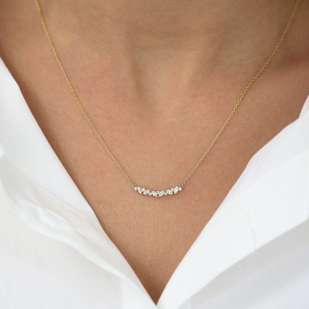 OBFJ1853 - Slanted Marquise and Round Diamond Necklace necklace in selectable metal and diamond options - Roselle Jewelry view 2