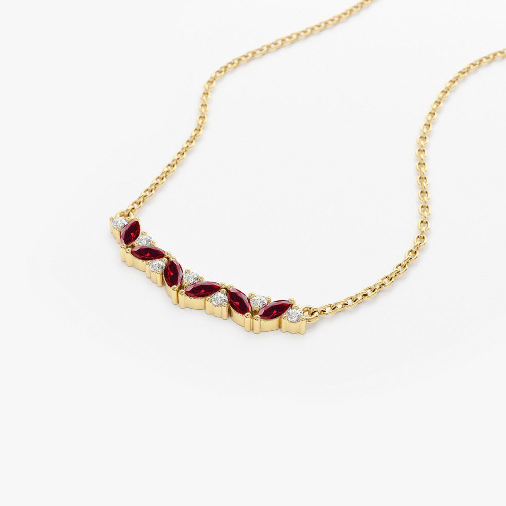 OBFJ1852 - Slanted Ruby and Round Diamond Necklace necklace in selectable metal and diamond options - Roselle Jewelry view 7