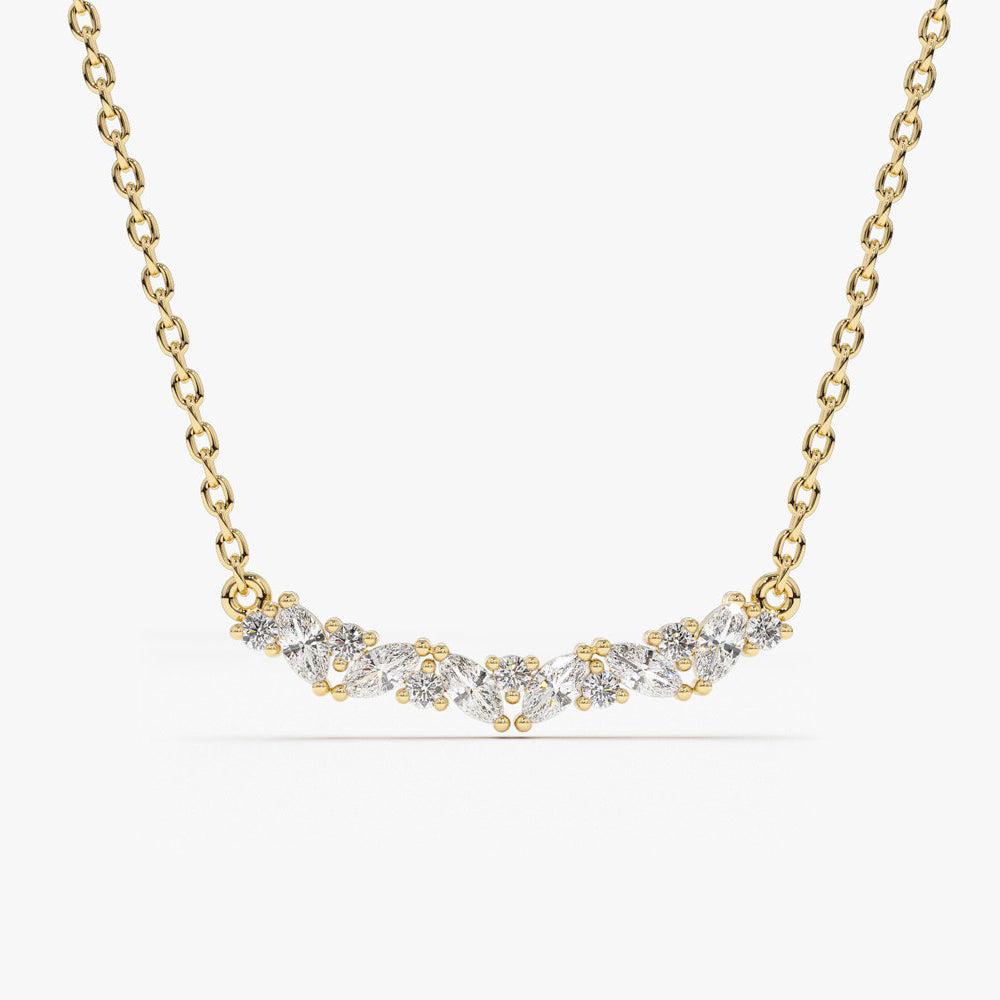 OBFJ1853 - Slanted Marquise and Round Diamond Necklace necklace in selectable metal and diamond options - Roselle Jewelry view 1
