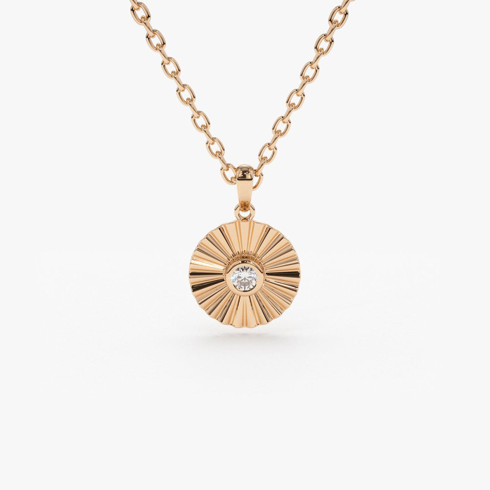 OBFJ0217 - 14K Rose Gold Diamond Disc Ray Necklace 1