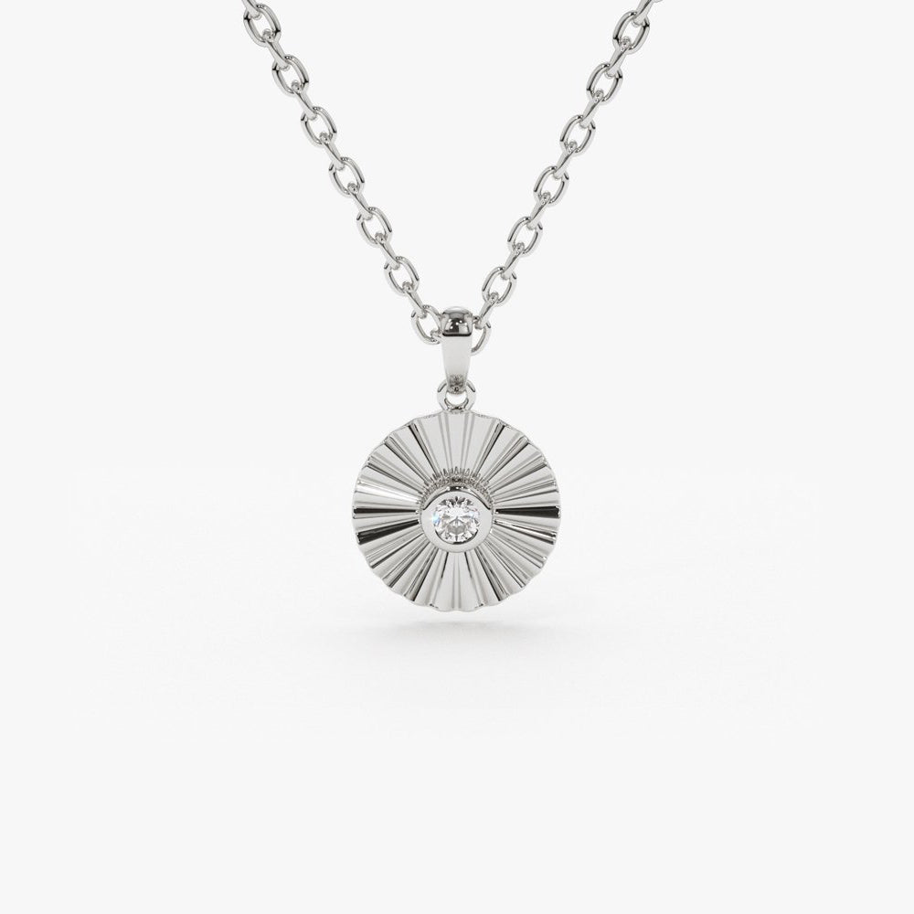 OBFJ1834 - Diamond Disc Ray Necklace necklace in selectable metal and diamond options - Roselle Jewelry view 4