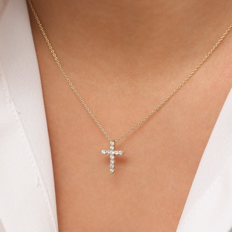 OBFJ1933 - Diamond Cross Necklace necklace in selectable metal and diamond options - Roselle Jewelry view 3