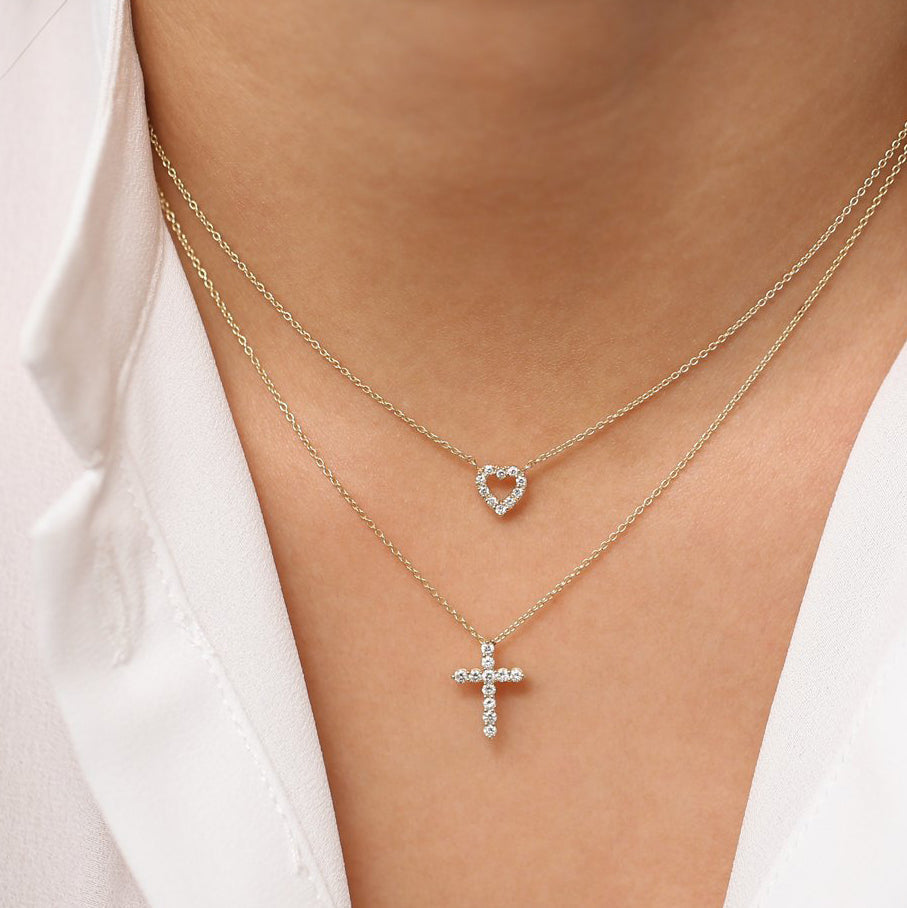 OBFJ1933 - Diamond Cross Necklace necklace in selectable metal and diamond options - Roselle Jewelry view 5