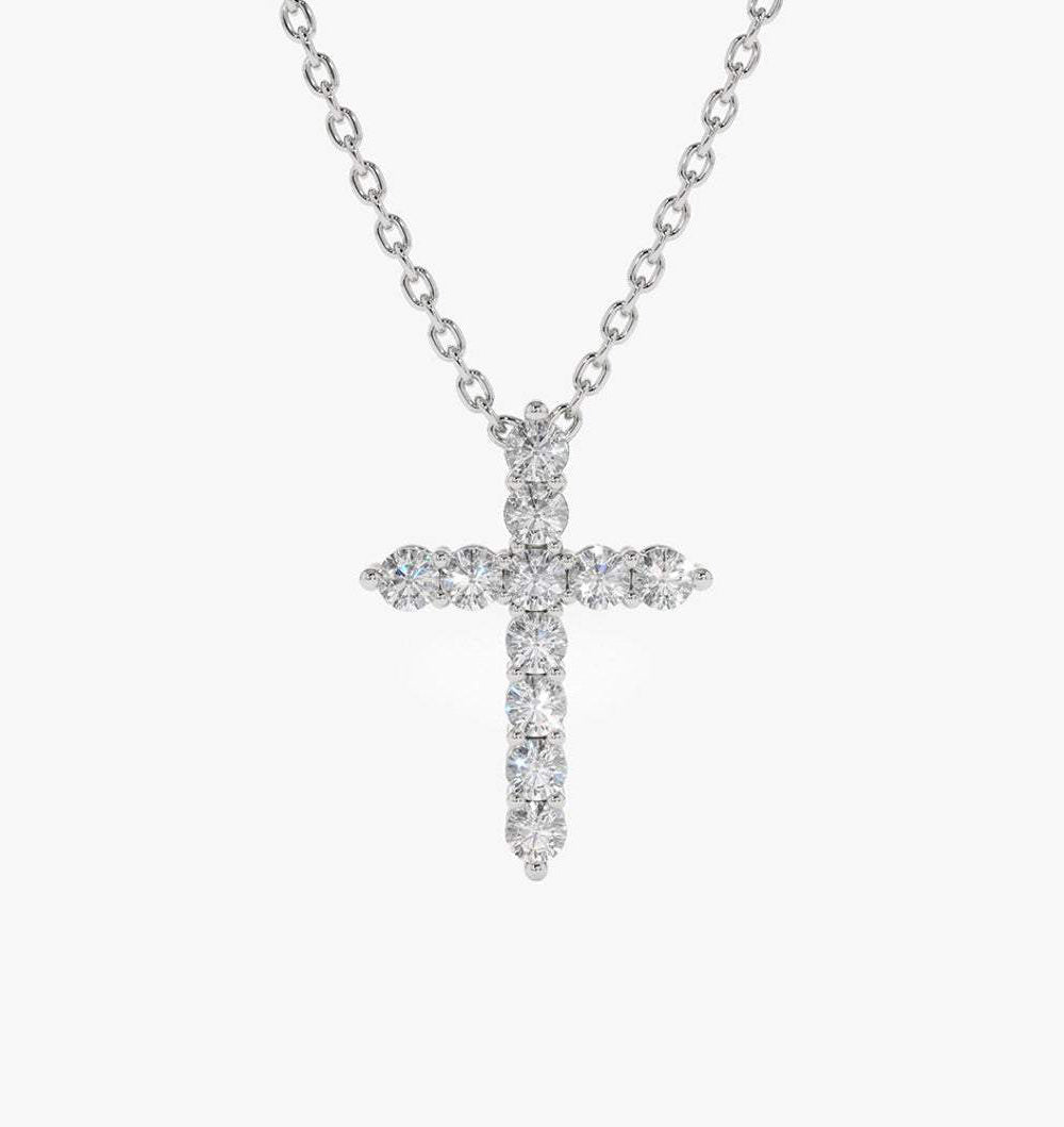 OBFJ1933 - Diamond Cross Necklace necklace in selectable metal and diamond options - Roselle Jewelry view 7