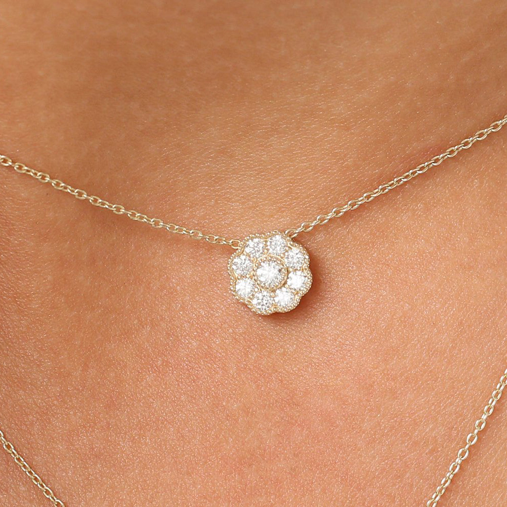 OBFJ1932 - Floral Diamond Pendant necklace in selectable metal and diamond options - Roselle Jewelry view 2