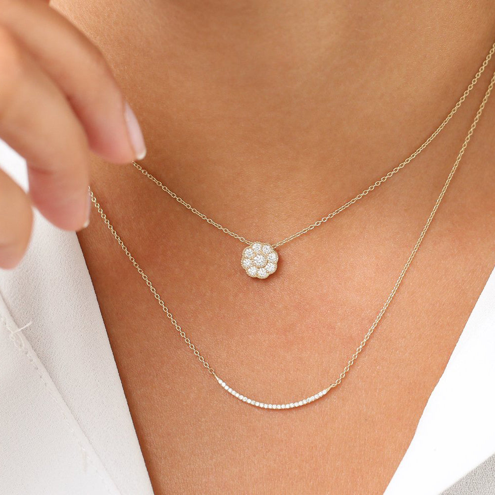 OBFJ1932 - Floral Diamond Pendant necklace in selectable metal and diamond options - Roselle Jewelry view 4