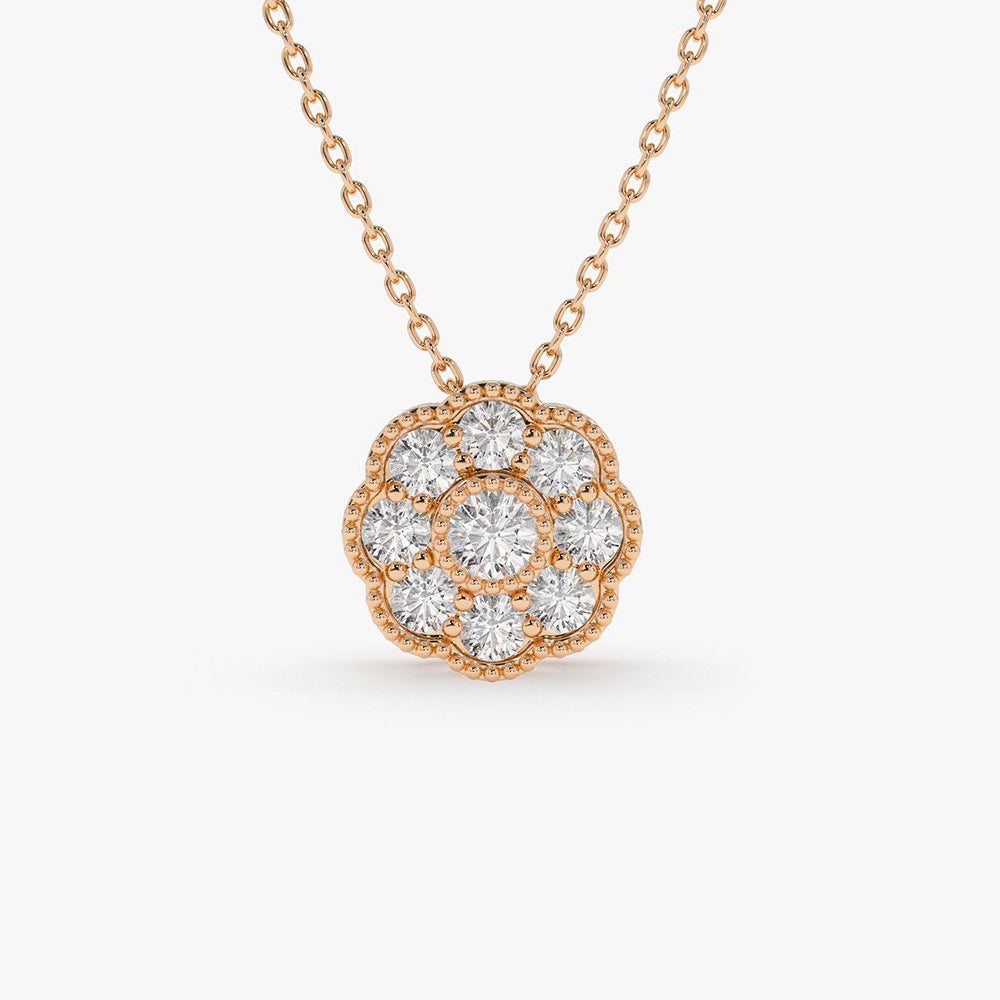 OBFJ1932 - Floral Diamond Pendant necklace in selectable metal and diamond options - Roselle Jewelry view 6