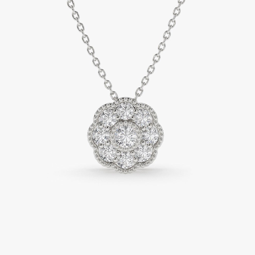 OBFJ1932 - Floral Diamond Pendant necklace in selectable metal and diamond options - Roselle Jewelry view 7