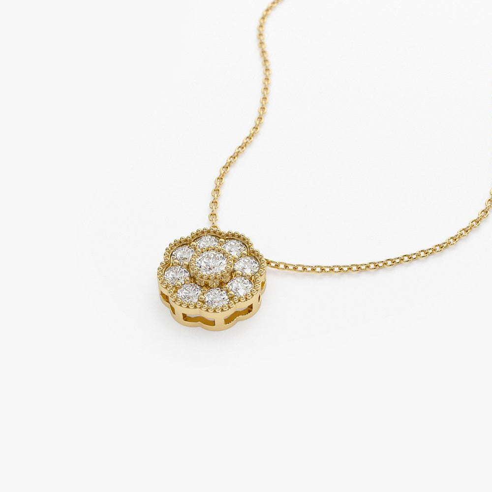 OBFJ1932 - Floral Diamond Pendant necklace in selectable metal and diamond options - Roselle Jewelry view 8