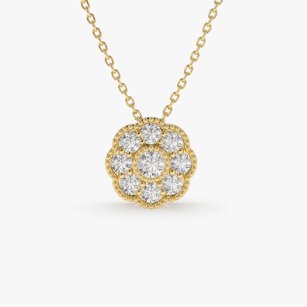 OBFJ1932 - Floral Diamond Pendant necklace in selectable metal and diamond options - Roselle Jewelry view 1