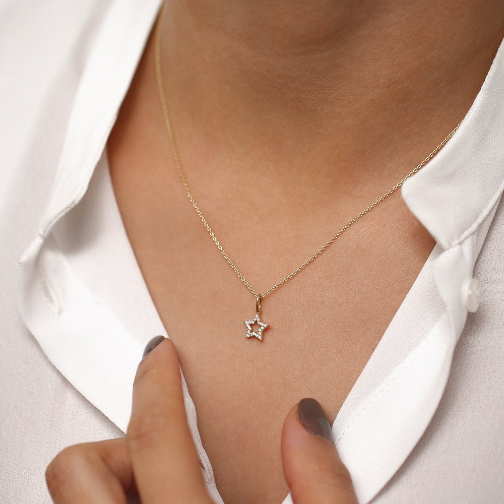 OBFJ1941 - Super Star Diamond Layering Necklace necklace in selectable metal and diamond options - Roselle Jewelry view 4