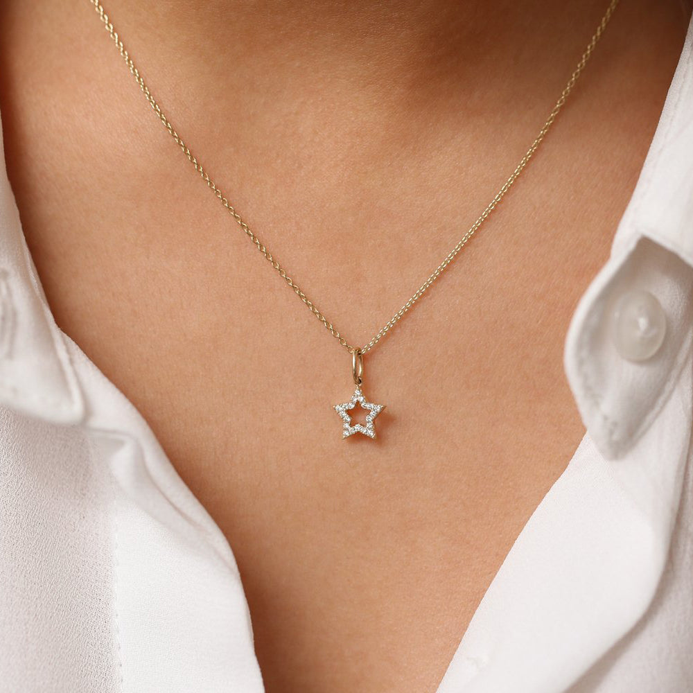 OBFJ1941 - Super Star Diamond Layering Necklace necklace in selectable metal and diamond options - Roselle Jewelry view 3